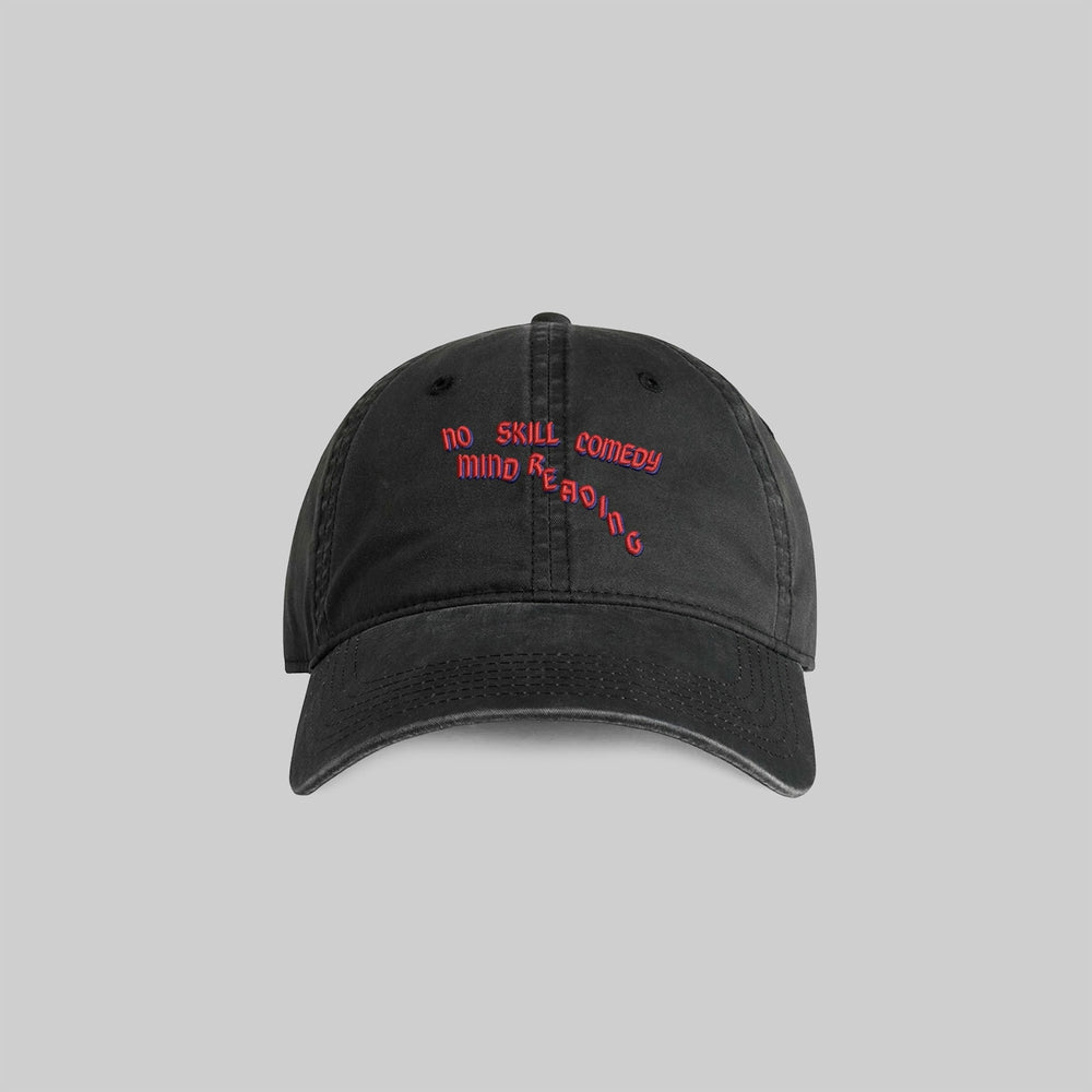 Hat mockup for Aaron Dilloway, featuring the iconography for the album No Skill Comedy Mind Reading, released by Dais Records