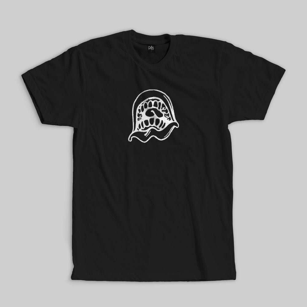T-shirt mockup for Aaron Dilloway, featuring the iconography for the album No Skill Comedy Mind Reading, released by Dais Records