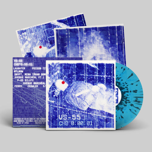 Splattered Insomnia vinyl LP mockup for VS--55's album 'CH0 0:00:01' released November 2026 by Dais Records