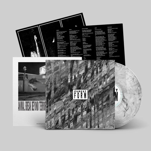 Black Smoke vinyl LP mockup for Purest Form's EP 'RESISTANCE', released September 2026 by Dais Records.