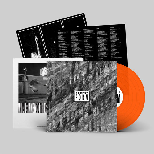 Neon Orange vinyl LP mockup for Purest Form's EP 'RESISTANCE', released September 2026 by Dais Records.